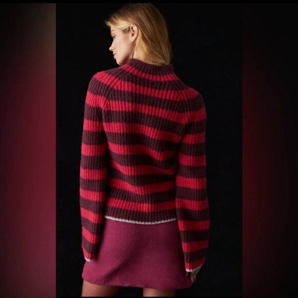 Maeve Anthropologie MEDIUM Pullover WOOL YAK Blend Flared Bell Sleeve Stripe Red - Picture 10 of 13